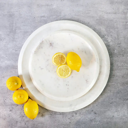 Lg. White Marble Round Tray 12"Dia