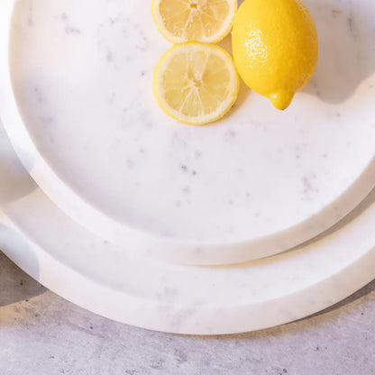Lg. White Marble Round Tray 12"Dia