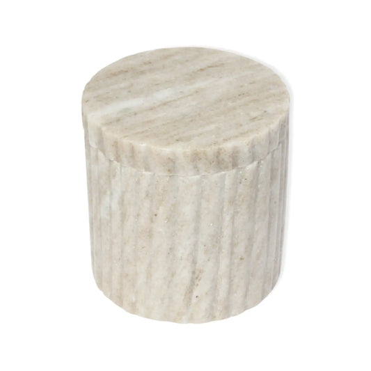Med. Beige Marble Canister w/ Grooving 4"H