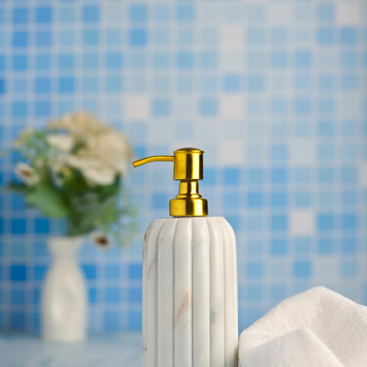White Marble Soap Dispenser w/ Grooving