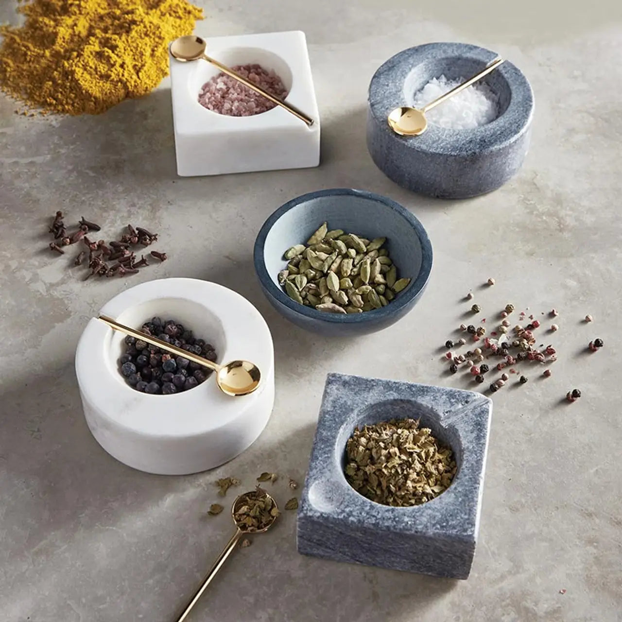 White Marble Pinch Pot with Spoon